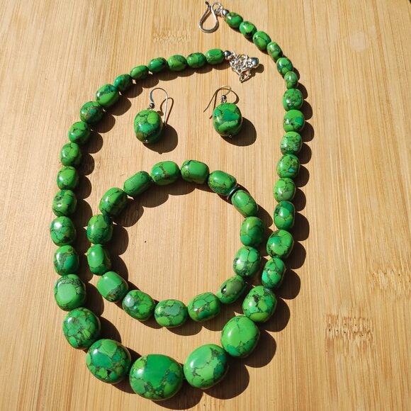 Jay King DTR Mojave Green Turquoise Necklace Bracelet  Earrings 925 Sterling Sil - Picture 2 of 6